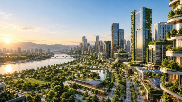 Futuristic Sustainable City with Green Architecture and Renewable Energy