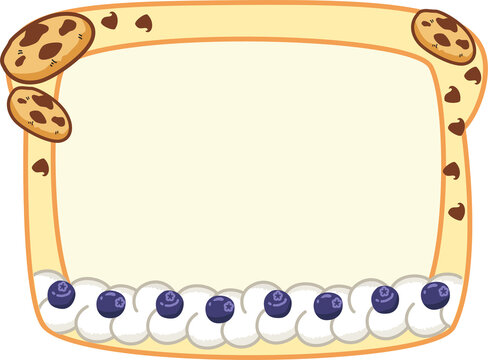 Cute toast bread frame border with cookies whipped cream and blueberries sticky note