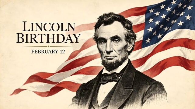 Abraham Lincoln Birthday Poster with American Flag