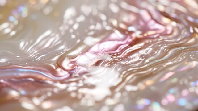 Iridescent pearl texture background: shimmering liquid pink and white macro abstract motion