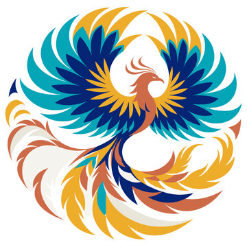Persian-Inspired Phoenix: Stylized Firebird in Circular Emblem Design