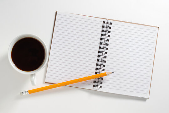 Open Notepad Pencil Coffee Cup