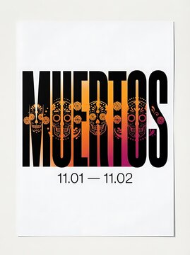 Dia de los Muertos poster design with colorful sugar skull illustration and vibrant gradient