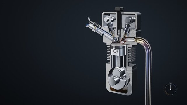 Four Stroke Engine Cycle Cutaway Piston Valves Seamless Loop