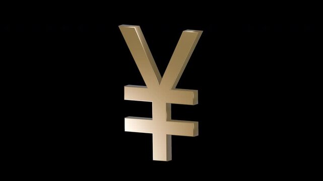 Gold Japanese yen currency symbol looping animation on transparent background