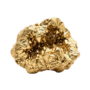 Natural raw gold nugget isolated on white background with precious metal gold ore mineral specimen mining industry earth science prospecting
