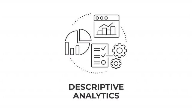 Descriptive analytics animated line concept icon. Strategic planning. Performance optimization strategy. Key indicator tracking. Flat linear graphic motion. Minimalist black outline animation
