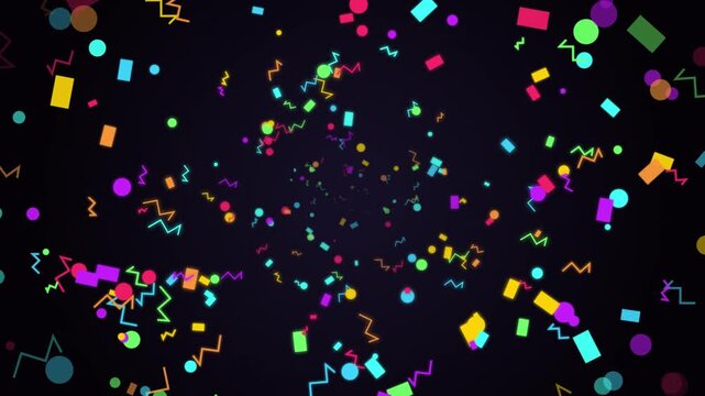 Vibrant Retro Memphis Style Motion Graphics Background Featuring Floating Colorful Geometric Shapes