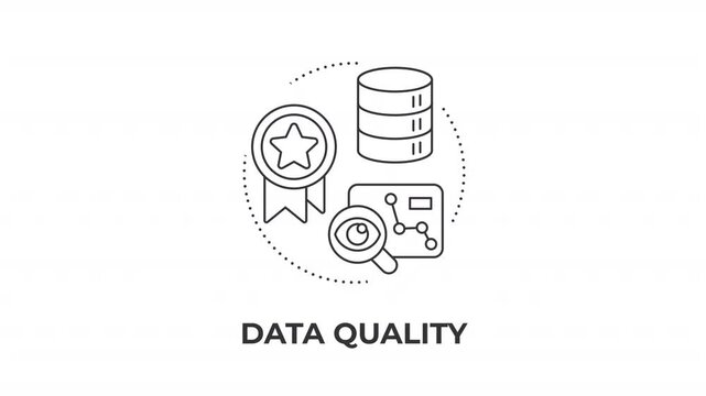 Data quality animated line concept icon. Digital repository management. Information validation. Business intelligence frameworks. Flat linear graphic motion. Minimalist black outline animation