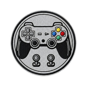 Game controller embroidered circular patch emblem design with video game