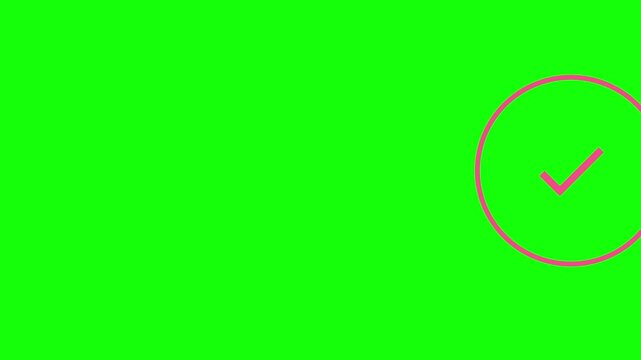 Like Checkmark Icon flying across screen right to left inside a ring frame, Green Screen Loop Animation