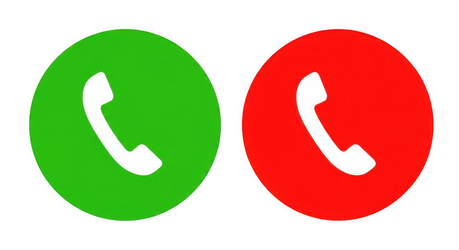 Green and red phone call buttons. Accept and decline icons for mobile interface design.