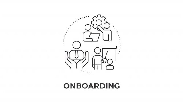 Onboarding animated line concept icon. Corporate training solutions. Maximizing professional growth paths. Workplace talent integration. Flat linear graphic motion. Minimalist black outline animation