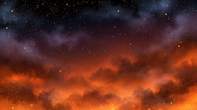 Fiery clouds and sparks against a dark night sky