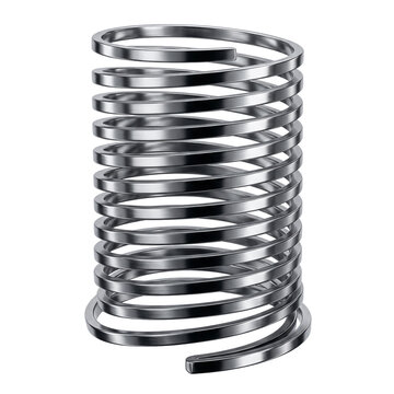 Vertical steel helical spring coil with metallic surface isolated on a white background metal spring mechanical spring silver spring chrome spring
