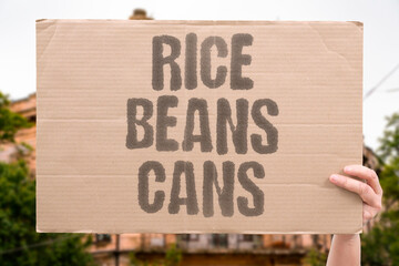 "Rice beans cans" Build your emergency pantry basics. STOCK. FOOD. PANTRY. PREP. CANS. © AndriiKoval