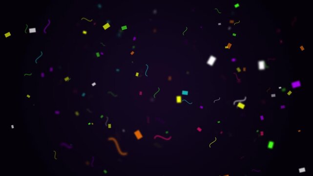 Colorful Confetti Particles Falling Down on Dark Background for Celebration and Party Motion Graphics