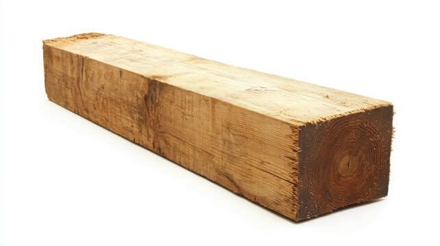 Single wooden beam isolated on white background with construction material pine wood plank building material timber beam raw wood wooden block structural timber wood log sawn wood