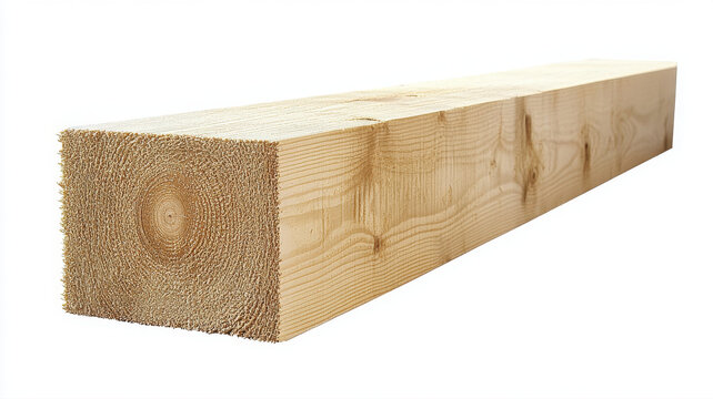 Single rough wooden beam for construction purposes with rough timber construction wood lumber beam sawn plank structural lumber wood post building material pine beam raw wood timber board