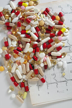 Colorful Pills and ECG Chart