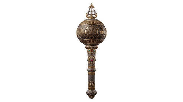 Ornate traditional indian mace gada isolated on transparent background