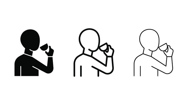 Person drinking icon set featuring minimalist silhouettes and outline styles for beverage consumption