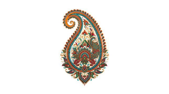 Intricate colorful paisley pattern design element isolated on transparent background