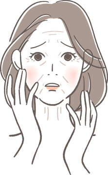老化した顔に驚く女性