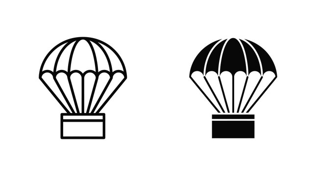 Parachute icon set, delivery logistics and airborne cargo transport symbols