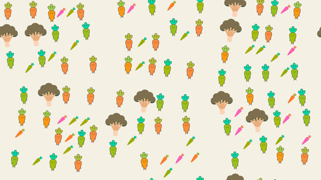 Cartoon Broccoli and Carrot Pattern