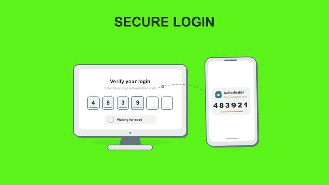 Secure login, authentication and cyber security with computer and smartphone for data protection. Privacy, safety and verification with encrypted code for account access and digital network safety ap