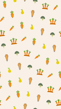 Cute cartoon carrot, broccoli, and pear pattern