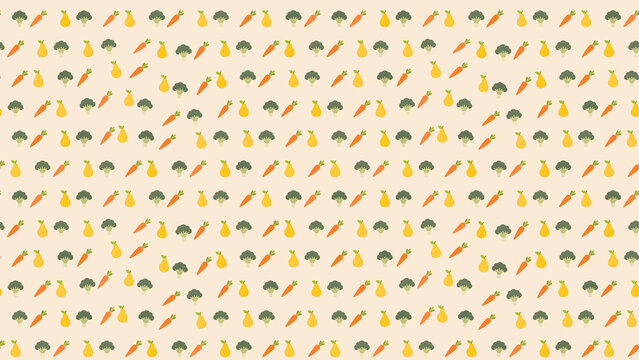 Seamless pattern of carrots, broccoli, and pears