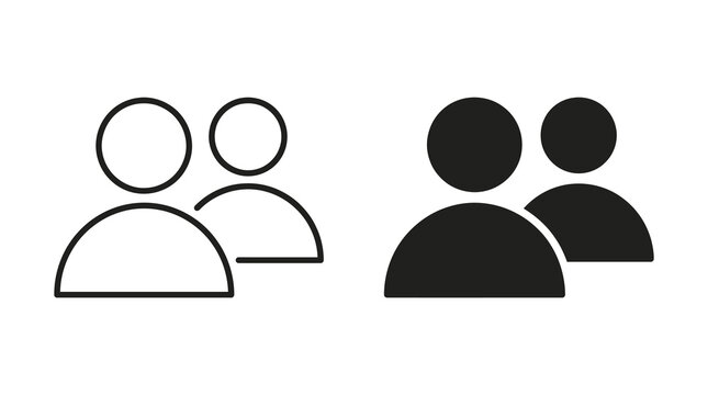 User profile icon set featuring two human figures in outline and solid black
