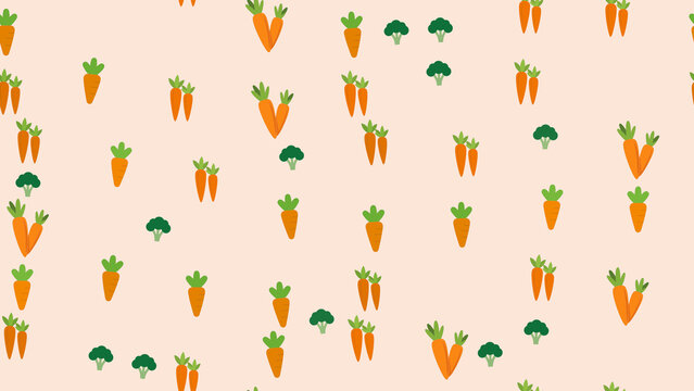 Seamless pattern of cartoon carrots and broccoli