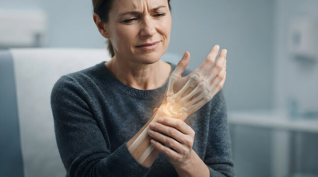 woman with wrist pain and visible hand bones