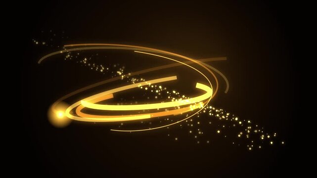 Glowing Golden Particles Swirling in Circular Motion with Radiant Light Orbs on Dark Background