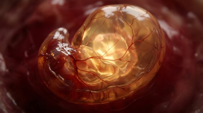 Developing human embryo inside amniotic sac