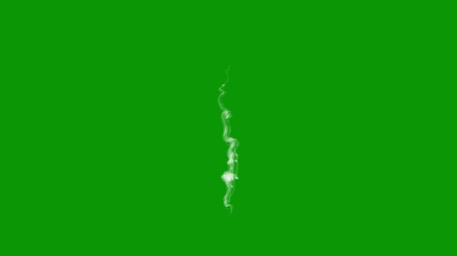 Realistic thin white smoke rising steadily in a continuous vertical line on green background with alpha matte ideal for incense stick cigarette candle flame compositing video project 4k