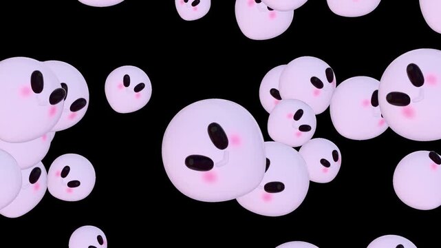 Cute Emoji 3D Icon Collection - Shy Blushing Emoji Reactions Falling Seamless Loop Animation - Transparent Background | 4K