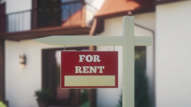 For Rent Sign in Front of Modern Suburban House