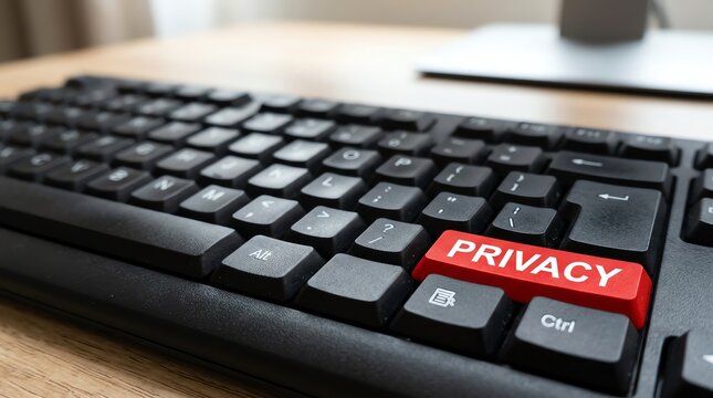 Close-up of computer keyboard with red privacy button