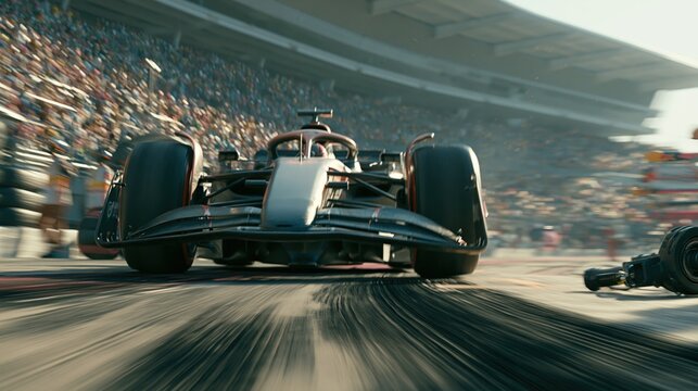 Formula race car charges through scattered wreckage after violent track collision