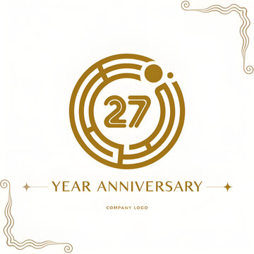 27th year anniversary template design with gold