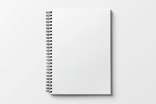 Inspecting the pristine white notebook, its spiral binding stands out against the blank pages.