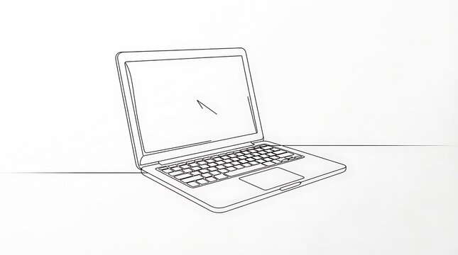 Simple continuous line drawing of a laptop computer with computer technology notebook electronics business illustration keyboard