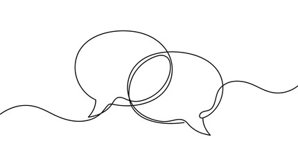 Obraz premium Continuous single line drawing of two speech bubbles intersecting as a symbol of conversation and communication with communication