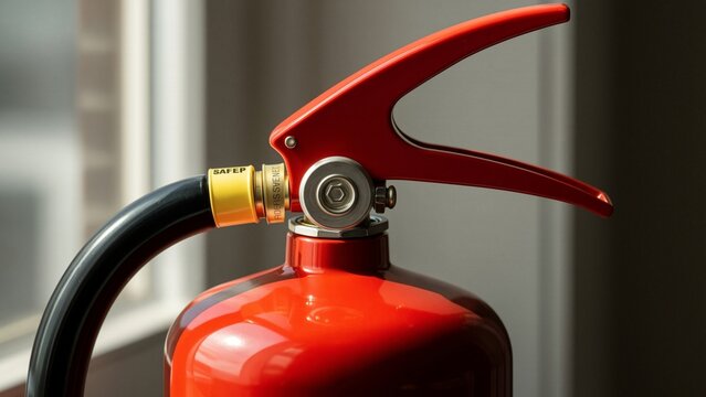 Industrial - Close-up of a fire extinguisher handle and valve assembly