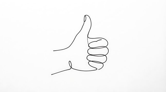 Continuous line drawing of a human thumb up gesture with continuous approval positive feedback agreement minimalist background