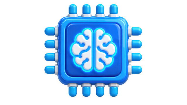 3D artificial intelligence brain chip icon on transparent background